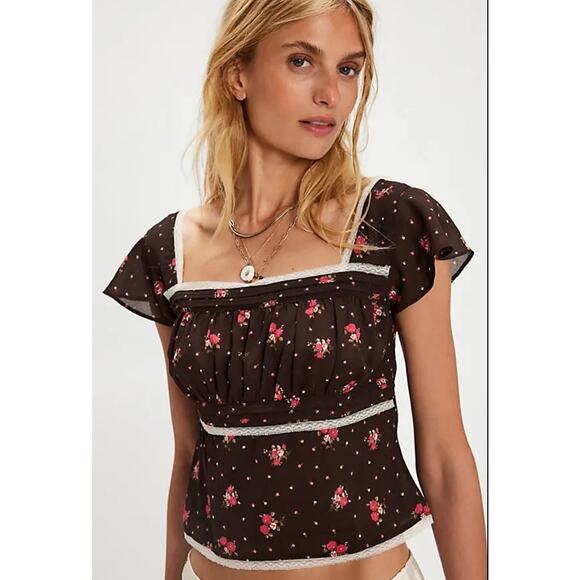 NWT FREE PEOPLE Prairie Field TopBlack Coffee ComboSize M